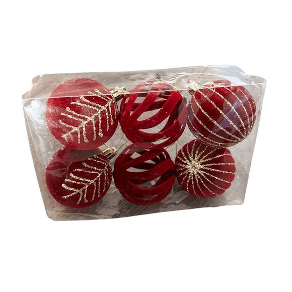 Brand New Burgundy Velvet Christmas Ornament Set of 6, Christmas Hanging Ornamen - Picture 3 of 7